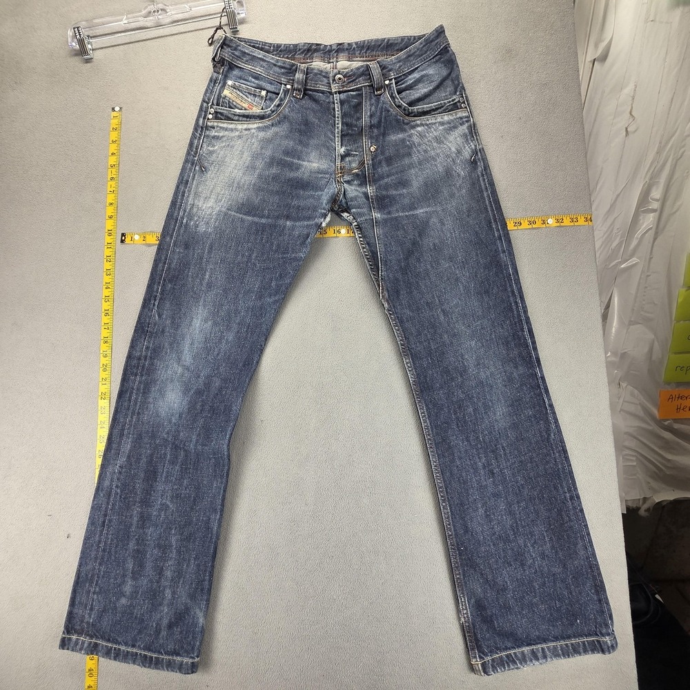 Diesel Jeans Mens 34x32 Blue Mennit Relaxed Straight Button Fly Distressed Wash